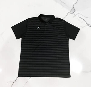 Jordan Jumpman DriFIT Mens Large Black Gray Striped Short Sleeve Golf Polo Shirt